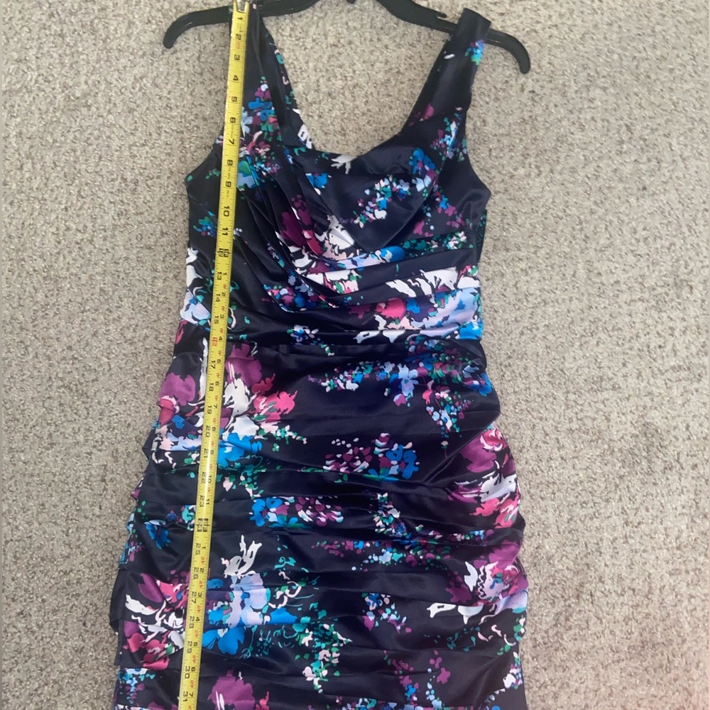 EXPRESS Cocktail Dress Ruched Satin Silky Mini Multicolored, Size 6